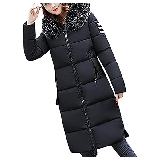 SKYWPOJU Quiltad jacka Dam Lång Vinterjacka Oversize Vintage Vinterkappa Pälshuva Elegant Varm Oversize Vinterjacka utomhus för kvinnor (Color : Black, Size : L)