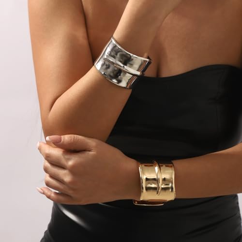 MIFYNN Chunky Cuff Bangle Bracelets for Women Geometric Opening Bracelet Irregular Minimalist Statement Bracelets Open Wide Bangle Arm Cuff Upper Arm Punk Jewelry4