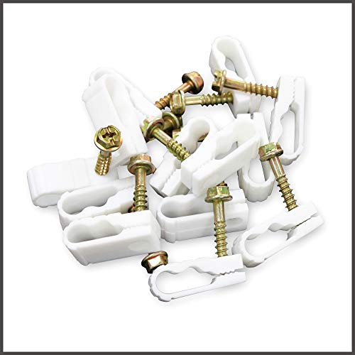 STEREN Coaxial Cable Clips - Cable Holder - Wire Clips - Siding Clips for Hanging - Cord Holder for Desk - Cable Clamps - Cord Clip - Wire Organizer Clips - Tv Mount Screws - White - 100 Pack