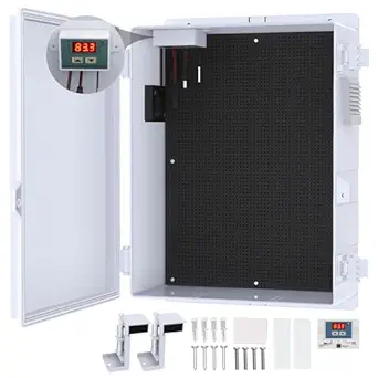 Akwscyby Outdoor Electrical Box, Waterproof Electrical Junction Box IP65 ABS Plastic Enclosure with Fan & Thermostat, Mounting Plate and Hinged Lid (15.7