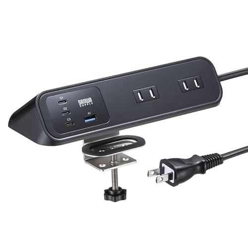サンワサプライ クランプ固定式タップ（AC4個口＋USB-C×3＋USB-A×1・PD65W・ブラック） TAP-B114UC-2BK