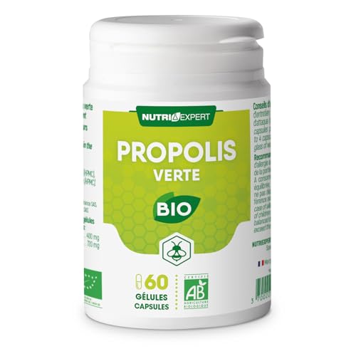 NUTRI EXPERT- Propolis Verte Bio 60 gélules - Renforce les défenses naturelles - Extrait de Baccharis et poudre de Caroube - Cure Automne/Hiver - Sans gluten ni allergènes