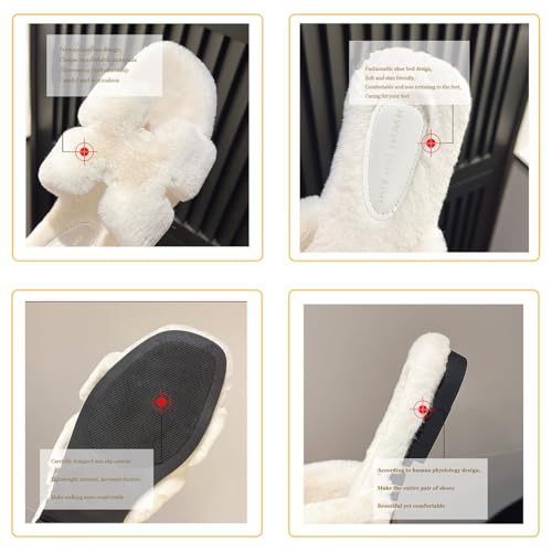 Hairy Plush Slippers for Women,Autumn and Winter Flat Bottom Plush Home Shoes,Soft and Lightweight Fashionable and Cotton Slippers(Size:EU 38,Color:Pink)4