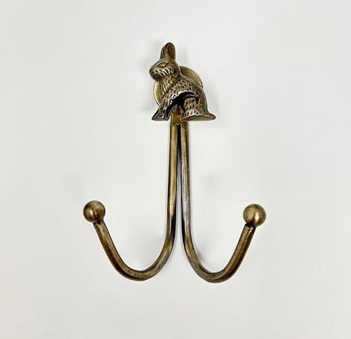 Image of Double Vintage Animal Antique Brass Iron Wall Hook (Bunny Rabbit)