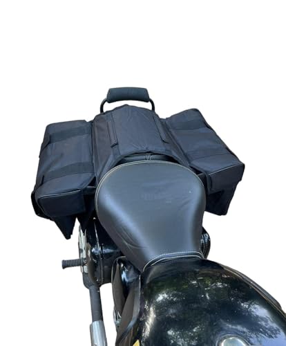 Image of 60Ltr Both Side Motorcycle Saddle Bag Both Side | Dual Side Touring Luggage Bag | Waterproof Heavy Duty | Universal Fit for RE All Bikes Meteor, Classic, Hunter (Black Saddle 60Ltr)