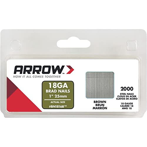 Arrow BN1816BCS 18-Gauge Steel Brad Nails for Molding, Cabinets, Framing, Trim, and Finishing, Safe to Use with Electric or Battery Powered Nailers, Brown, 1 Inch, 2000 Pack