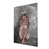 African American Wall Art Black Queen Music Hair Art Canvas Print Black Woman Flower Painting Funny...
