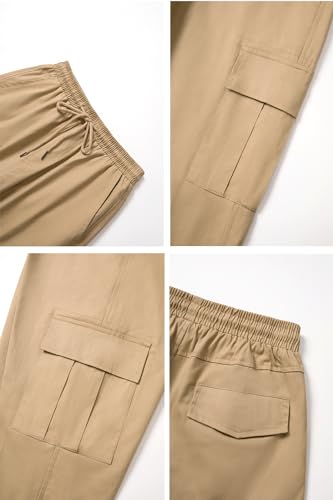 THWEI Cargo Pants for Men Casual Cotton Work Sweatpants Khaki S