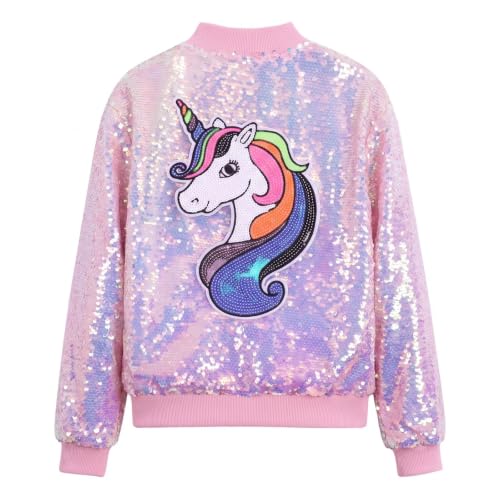 Image of WELAKEN Unicorn Sequin Jacket for Girls Kids Toddler Sparkle Zipper Bomber Jacket with Pockets