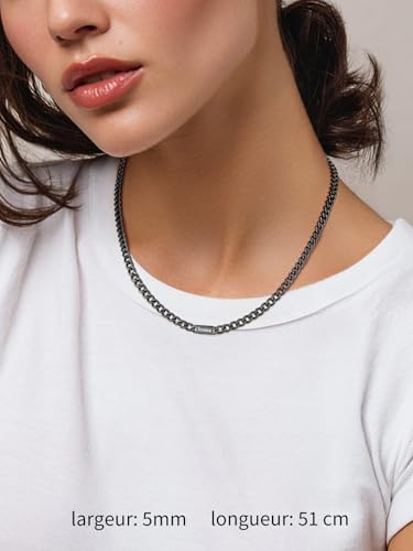 FindChic 7mm Chaine pour homme noir cubaine avec Prénom Personnalisable acier inoxydable 45cm court bijoux cadeau pour homme garçon – vue 3