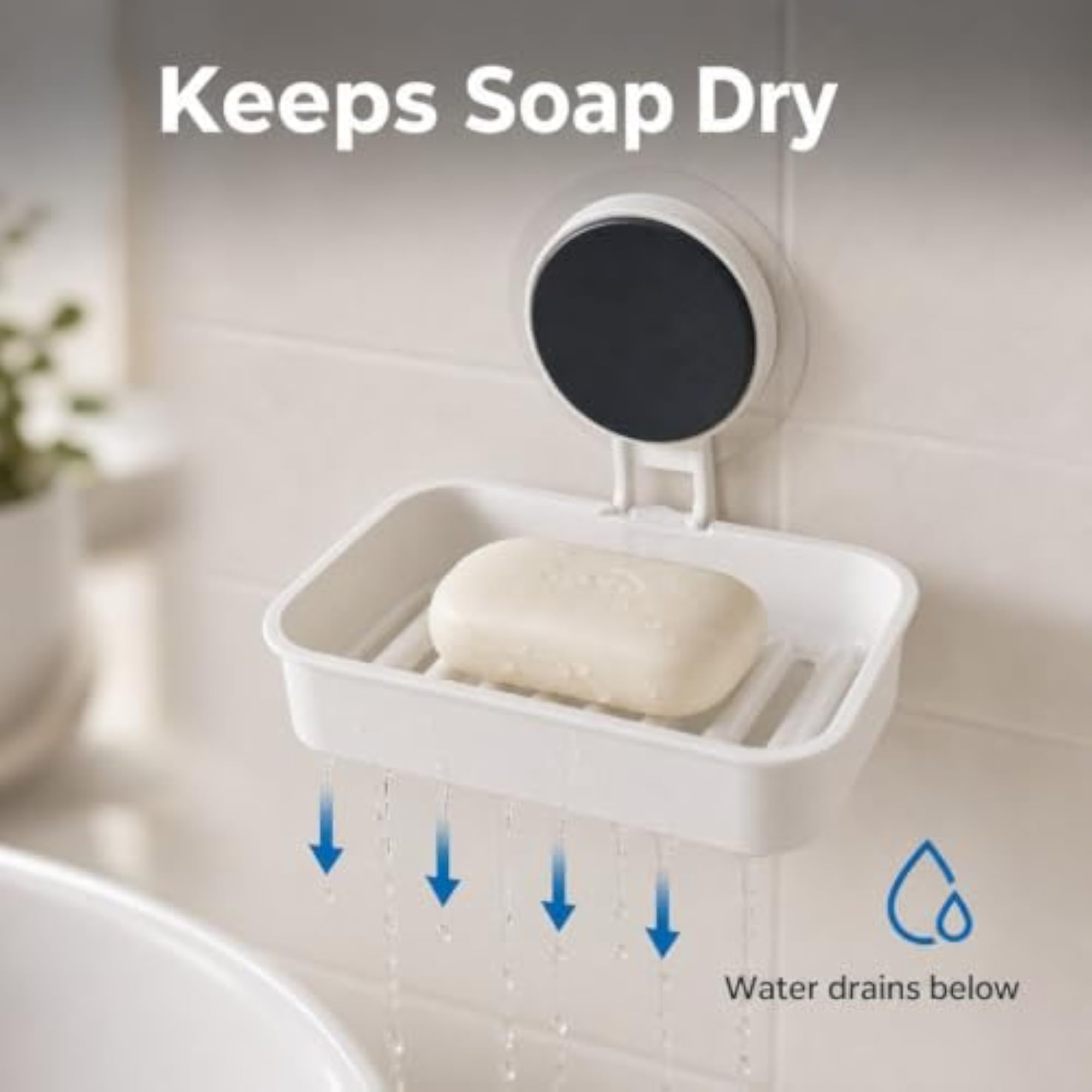 2 pcs Soap Holder for Bathroom, Non-Drill Wall Mount with Drain Tray
