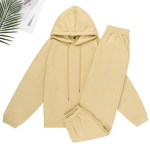Kylasien Women Long Sleeve Fleece Lined Tracksuit 2022 Fall Casual Hood Sweatshirt Jogger Pant 2 Piece Outfit Oversized Workout Athletic Loungewear Sets #TOP1