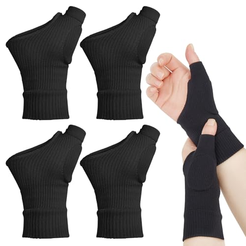 2 pares de guantes para pulgar para artritis, muñequera para tendinitis, guantes sin dedos con gel para aliviar la mano, muñeca, pulgar y dolor en las articulaciones, unisex (negro)