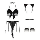 Generisch Dreipunkt-Plüsch-Set Katze Unterwäsche reizvolle Cosplay Leidenschaft Frauen Damen Slip Set Sexy (Black, One Size)