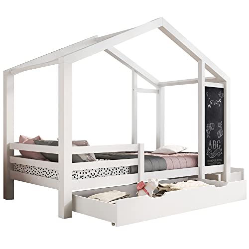 Cama infantil de 90x200 cm en madera maciza de pino blanco con somier y dos cajones 8