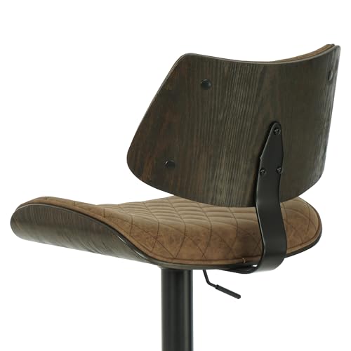 Leland Adjustable Swivel Vintage Dark Brown Curved Back Wood Bar Stool with Faux Leather Seat Set of 2 by Armen Living - Used condition - Image 6