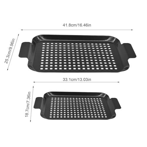 Sartén para barbacoa, 2 topes antiadherentes con asas, accesorios para barbacoa, uso en interiores al aire libre para, mariscos con carbón vegetal y barbacoas ahumadas - imagen 5
