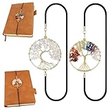 BAHME 2 Unidades Marcadores Elásticos | Árbol de la Vida Chakra Cristal Piedra Curativa | Marcadores Metal Vintage Artesanales para Amantes de los Libros (Arcoíris + Cristal Blanco)