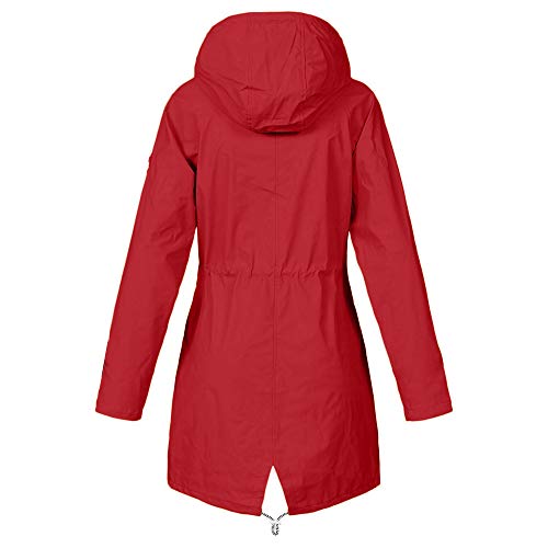 DABAOK Chaquetas ajustadas, chaquetas resistentes al viento, lluvia sólida, para exteriores, con capucha, para mujer, chaquetas para otoño, rosso, M - imagen 2