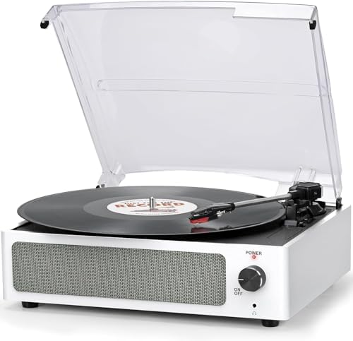 Trynnay Plattenspieler mit Lautsprecher Vinyl Schallplattenspieler Wireless LP Phonograph mit Eingebauten Stereo-Lautsprechern 3-Gang-Riemenantrieb Plattenspieler mit Lautsprechern