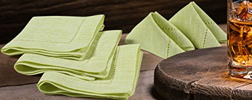 Linen Cocktain Napkins With Hemstitched 10X10 Inch Lime Green, Wedding Napkins, Cocktails Napkins, Fabric Napkins, Cotton Napkins Mitered Corners,100% Pure Linen Napkin Set Of 12 #TOP4