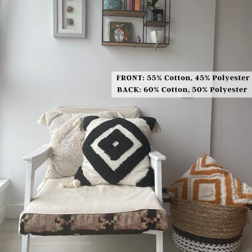 Black And White Throw Pillows Boho Throw Pillow Covers, 18X18, Black And Off White, Cream, Beige, Set Of 2, Woven Tufted Geometric Diamond Decorative Throw Pillow Covers With Fringes / Tassels #TOP3