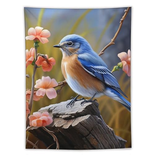 Tapisserie murale oiseau bleu oriental grand tissu déco chambre esthétique