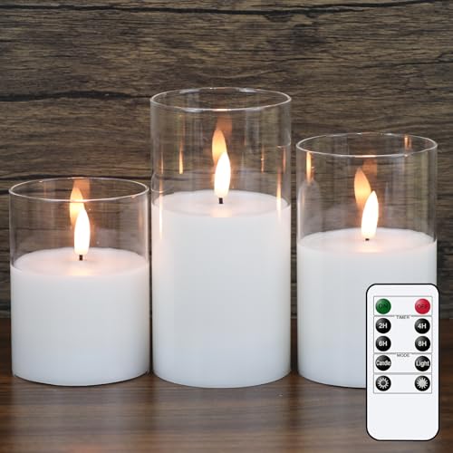 GenSwin Glass Flameless Candles Battery Operated with Remote Clear
