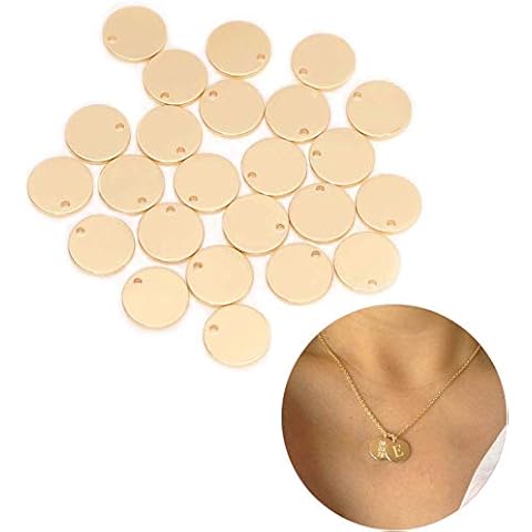 Luckycivia 30PCS 12MM Gold Plated Brass Round, Circle Blank Tags Hole for Jewelry Making 16 GA Cover