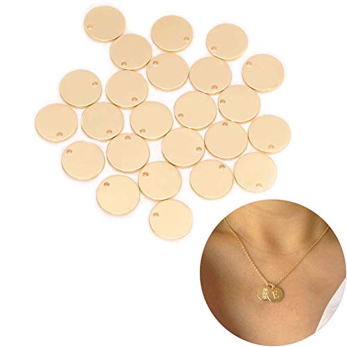 Luckycivia 30PCS 12MM Gold Plated Brass Round, Circle Blank Tags Hole for Jewelry Making 16 GA