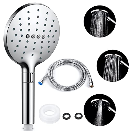 MMcRRx Pommeau de Douche avec Tuyau 1.5M, Douchette Douchette à Main avec 3 Modes Haute Pression pour Salle de Bain, Spa Massage, Chrome Cover
