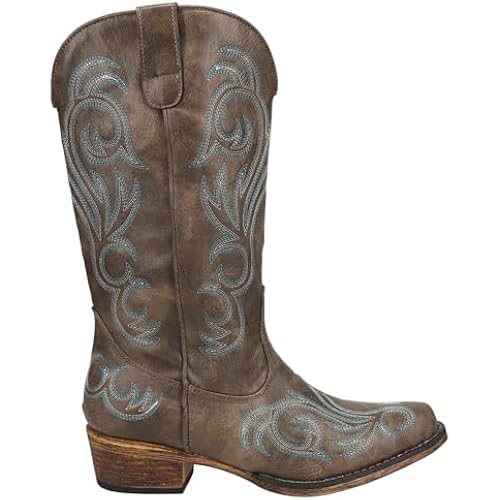 ROPER Womens Riley Embroidered Snip Toe Casual Boots Mid Calf Low Heel 1-2"