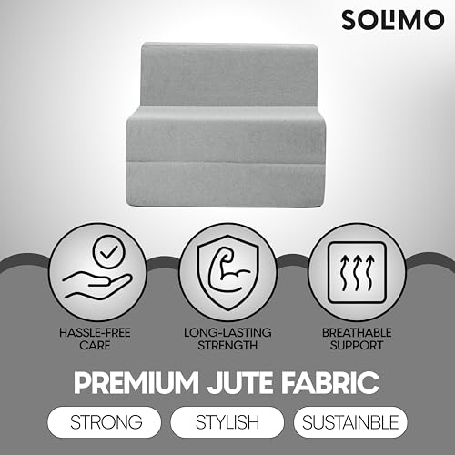 Image of Amazon Brand - Solimo 1 Seater 3 * 6 Jute Fabric Washable Cover Sofa Cum Bed 1 Seater Double Foam Fold Out Sofa Cum Bed (Finish Color - Light Grey Delivery Condition - Pre-Assembled)