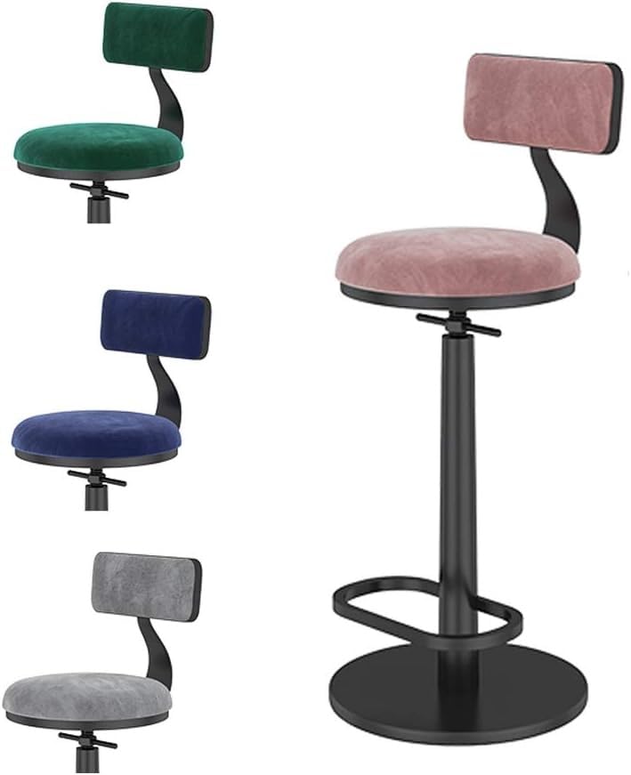 Tabourets de bar cuisine velours rose et pieds métal noir pour pub
