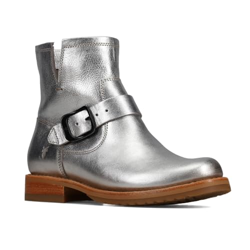 Frye Veronica Flex Booties for Women Made from Full Grain Brush-Off Leather with Antique Metal Hardware and Waterproof, Genuine Stitch-Down Welt Construction - 6" Shaft Height, Silver - 8 M by Frye - Used condition - US$65.01