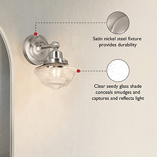 Design House 589127-Sn Schoolhouse Modern Industrial Farmhouse Wall Mount 1-Light Indoor Dimmable Clear Seedy Glass Sconce For Kitchen, Hallway, Bedroom, Foyer In Satin Nickel #TOP2