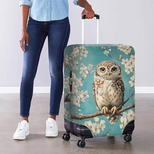 Image of Mumeson Apricot Blossom Owl Travel Luggage Cover Washable Suitcase Protective Cushion Trolley Case Luggage Protector Fit Size 26 27 28 29 inch