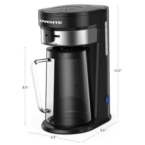 OVENTE Iced Tea Maker and Iced Coffee Maker with 3QT Pitcher, Sliding Brew Strength Selector for Taste Customization and Reusable Filter, Ideal for Lemonade, Latte and Flavored Water, Black CMT215B