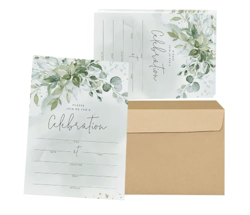 Wedding Invitations cards with Envelopes,50 Pcs Green Leaves Party Invites​