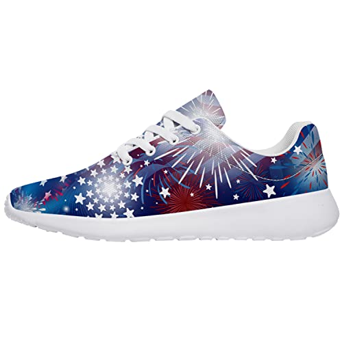 4th July Fireworks Shoes Womens Mens Tennis Shoes Red White and Blue Patriotic Running Sneakers Gifts for Girls Boys,US Size 8 Women/6 Men