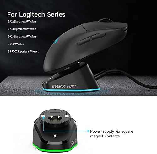 Mouse Dock Compatible with Logicool G502/G502 X/G703/G903 LIGHTSPEED/G Pro Wireless and Razer series Charging station with RGB Magnetic Mouse Charging Station With 2M nylon Charging Cable USB Port