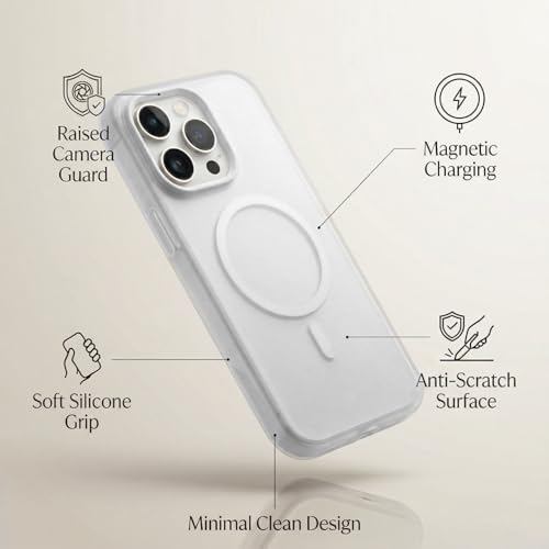 Image of amazon basics Luxury MagSafe Compatible Magnetic Case for iPhone 15 Pro | Soft Touch Matte Pastel Finish | Shockproof Back Cover with Camera Protection (White)