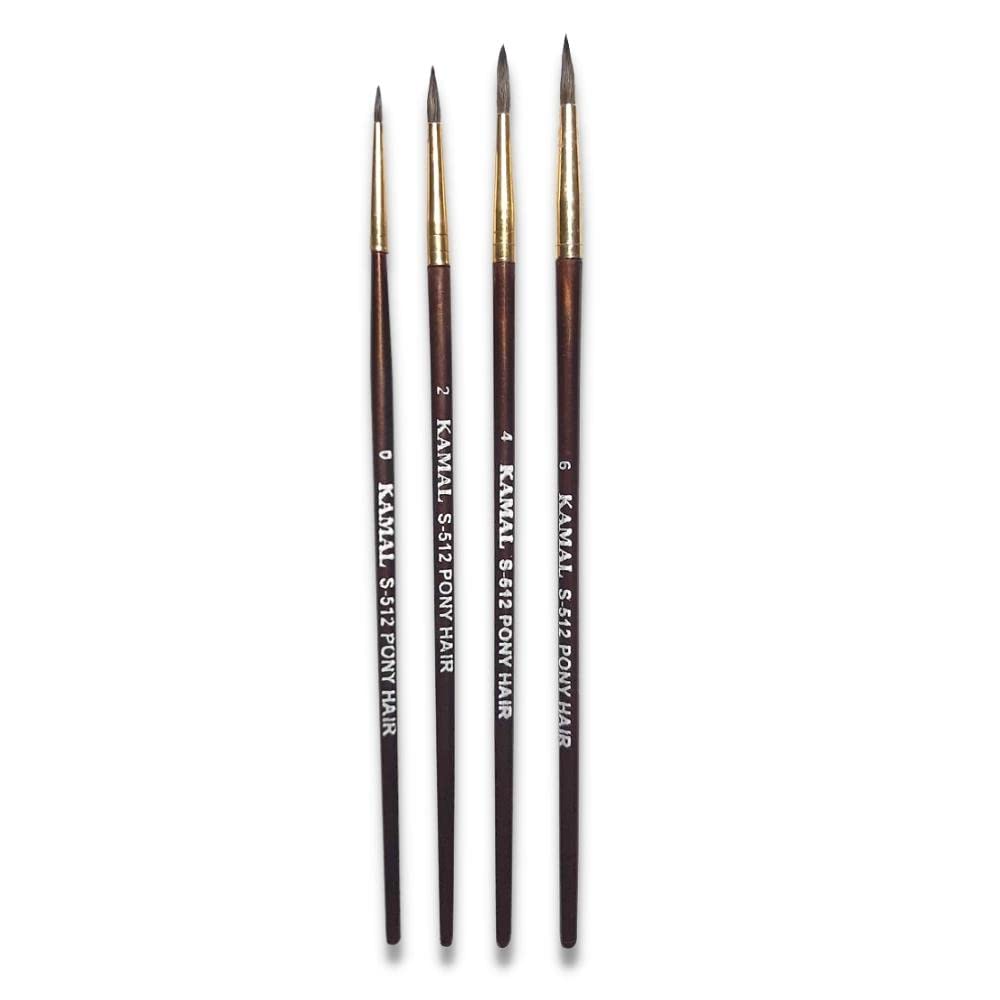 KAMAL® Round Natural Pony Hair Non - Synthetic Set of 4 Paint Brushes for Artists or Students Suitable for Oil, Nail, Artist Acrylic Painting Handle - Brown Colour Handle (B08CRWXSCN) Amazon Price History, Amazon Price Tracker