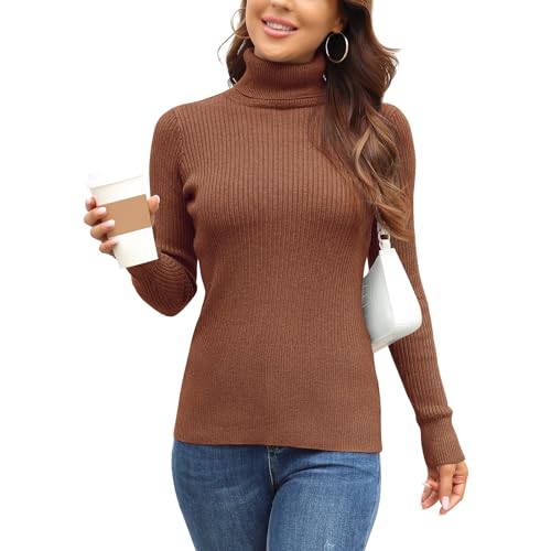 Image of Rocorose Women's Ribbed Turtleneck Sweater Long Sleeve Knitted Solid Pullover