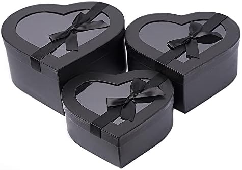 Home Garden Ornaments Black Gift Box with Lid Set of 3 Sizes  Heart Shaped Gift Boxes with Lids Boxes for Presents  Cardboard Gift Boxes with Decorative Ribbon (Heart Black)