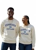Design haut de gamme : sweat-shirt Édimbourg Écosse avec applique brodée avec emblème du drapeau écossais et Est. Détails 1130, plus badge en métal complémentaire