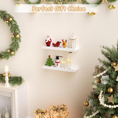 Love-KANKEI Floating Shelves Wall Mounted Set of 2, 17 Inch Rustic Wood Wall Shelves for Storage, Bedroom Living Room Bathroom Kitchen Office and More White