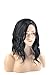 MeriCino 14" Short Bob Wigs Black Wavy No Bangs Wig Shoulder Length Middle Part Synthetic Wigs Natural Hair Harajuku Costume Party Wig for Women + Free Wig Cap(Black no Bangs)