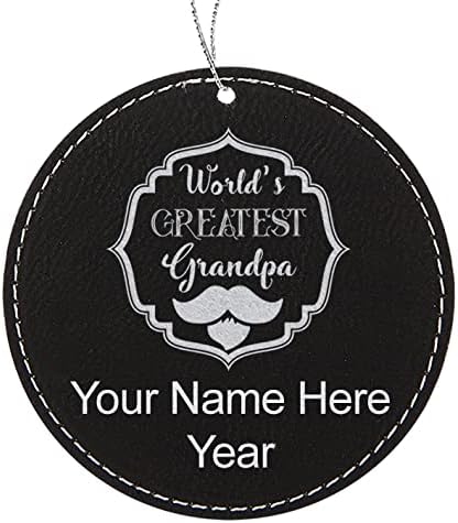 LaserGram Personalized Christmas Ornament, World's Greatest Grandpa, Faux Leather, Custom Laser Engraved Gift Idea (Round Shape, Black with Silver)