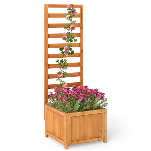 COSTWAY Blumenkasten mit Rankgitter, Pflanzkasten für...